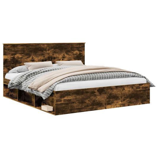 Bed Frame Smoked Oak 200 x 200 cm Solid Pine Wood Bed Frame Smoked Oak 200 x 200 cm Solid Pine Wood