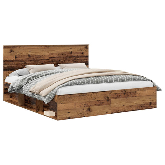 Bed Frame with Headboard Old Wood 200 x 200 cm Solid Pine Wood Bed Frame with Headboard Old Wood 200 x 200 cm Solid Pine Wood