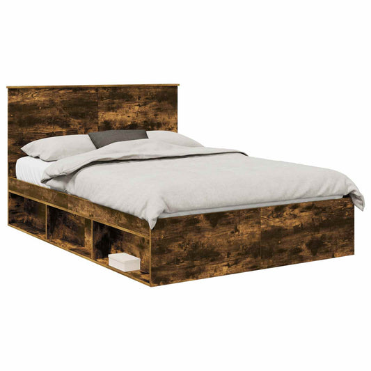 Bed Frame with Drawer Smoked Oak 150 x 200 cm Solid Pine Wood Bed Frame with Drawer Smoked Oak 150 x 200 cm Solid Pine Wood