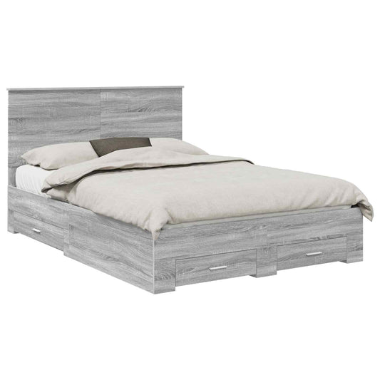 Bed Frame with Drawer Grey Sonoma 150 x 200 cm Engineered Wood Bed Frame with Drawer Grey Sonoma 150 x 200 cm Engineered Wood