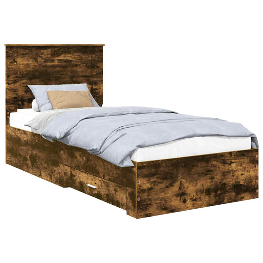 Bed Frame with Headboard Smoked Oak 90 x 200 cm Engineered Wood Bed Frame with Headboard Smoked Oak 90 x 200 cm Engineered Wood
