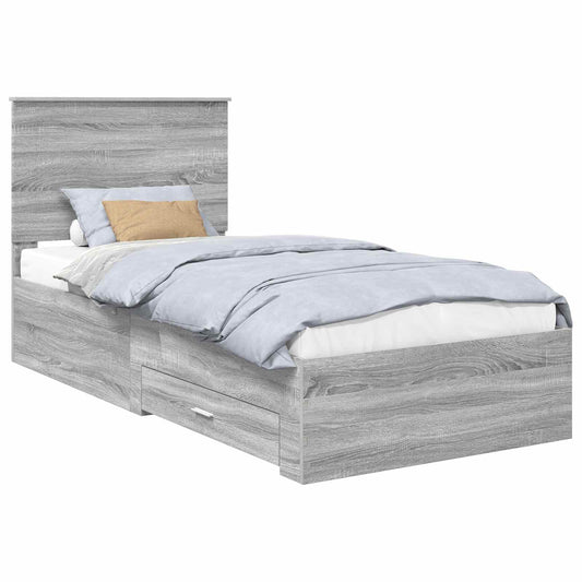 Bed Frame with Drawer Grey Sonoma 90 x 200 cm Engineered Wood Bed Frame with Drawer Grey Sonoma 90 x 200 cm Engineered Wood
