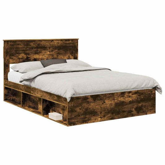 Bed Frame Plain Smoked Oak 150 x 200 cm Solid Pine Wood Bed Frame Plain Smoked Oak 150 x 200 cm Solid Pine Wood