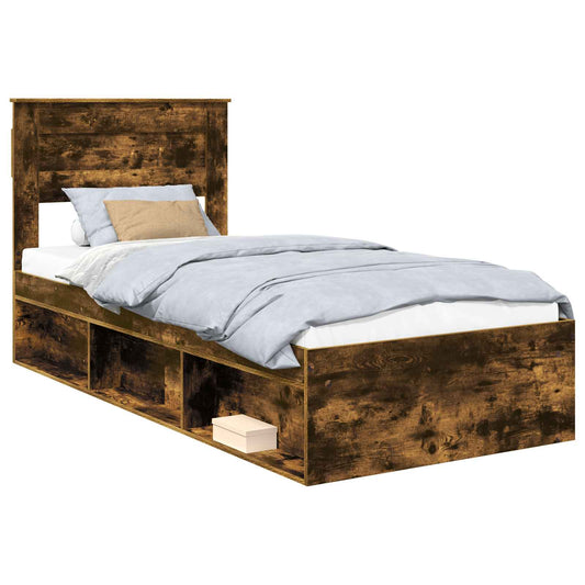 Bed Frame with Mattress Smoked Oak 90 x 200 cm Solid Pine Wood Bed Frame with Mattress Smoked Oak 90 x 200 cm Solid Pine Wood