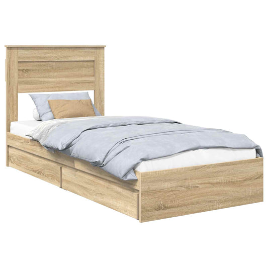 Storage Bed with Drawer Sonoma Oak 90 x 200 cm Engineered Wood Storage Bed with Drawer Sonoma Oak 90 x 200 cm Engineered Wood