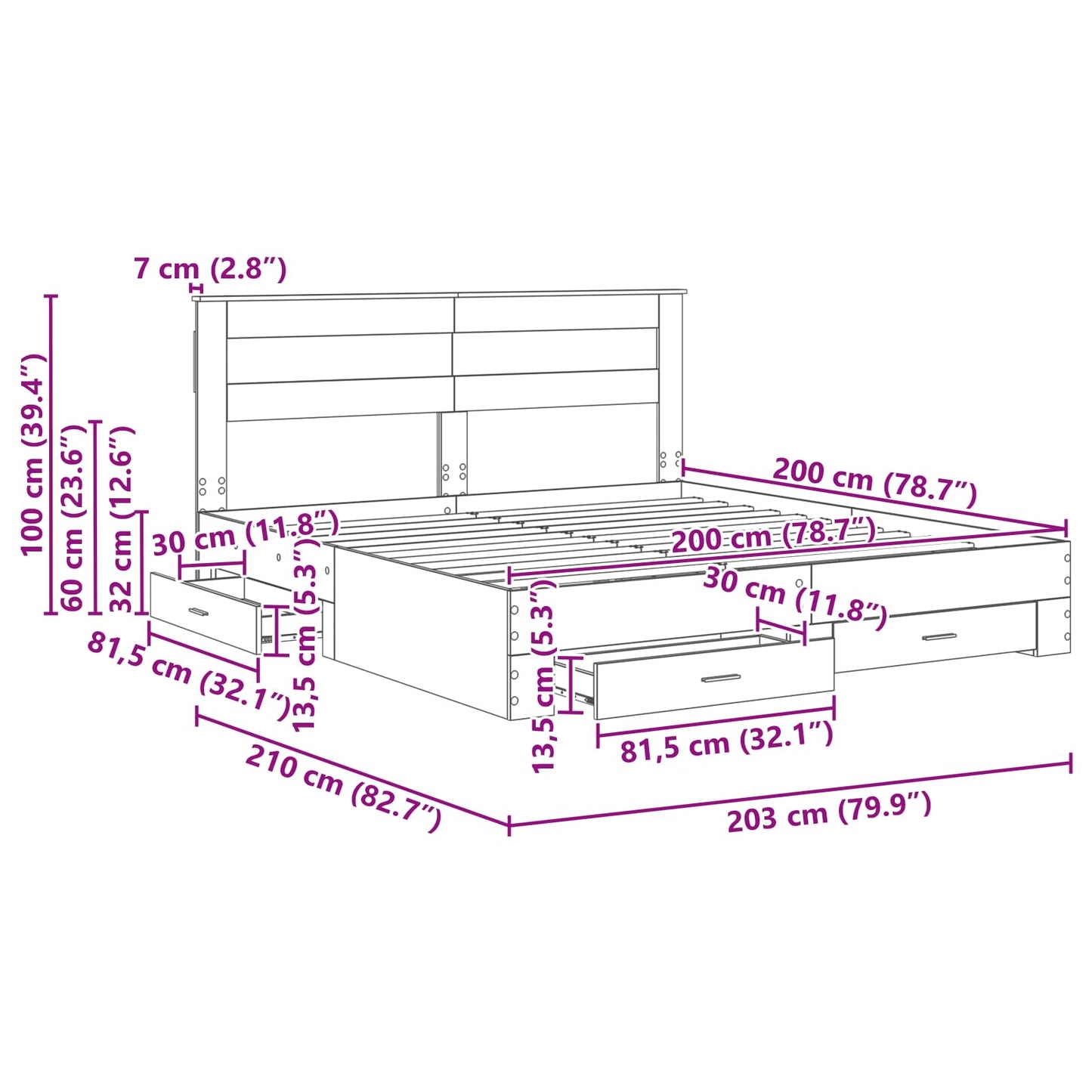Bed Frame Concrete Grey 200 x 200 cm Engineered Wood