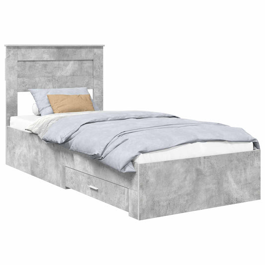 Bed Frame with Drawer Concrete Grey 90 x 190 cm Engineered Wood Bed Frame with Drawer Concrete Grey 90 x 190 cm Engineered Wood