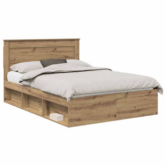 Bed Frame with Drawer Artisian Oak 150 x 200 cm Solid Pine Wood Bed Frame with Drawer Artisian Oak 150 x 200 cm Solid Pine Wood