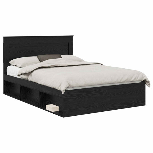Bed Frame Black Oak 140 x 190 cm Engineered Wood Bed Frame Black Oak 140 x 190 cm Engineered Wood