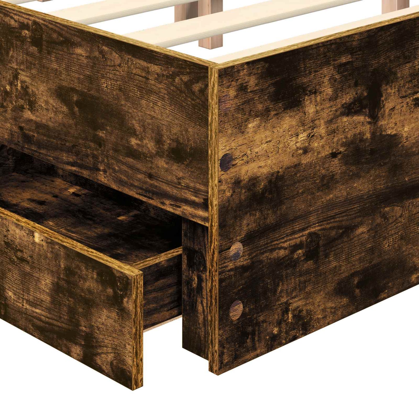 Bed Frame with Drawer Smoked Oak 150 x 200 cm Engineer Wood