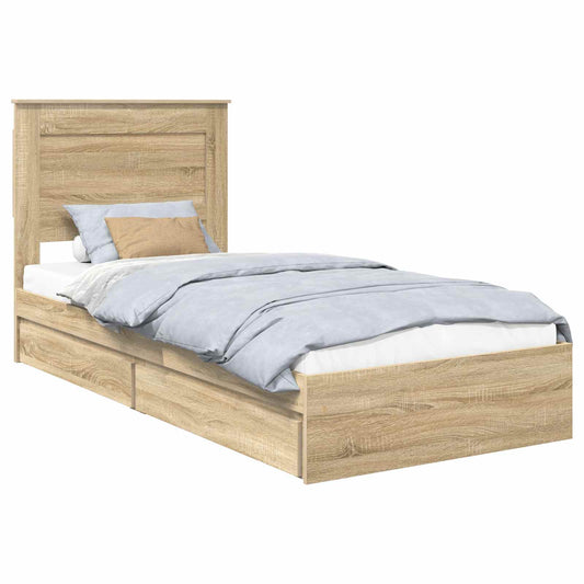 Storage Bed with Drawer Sonoma Oak 100 x 200 cm Engineered Wood Storage Bed with Drawer Sonoma Oak 100 x 200 cm Engineered Wood