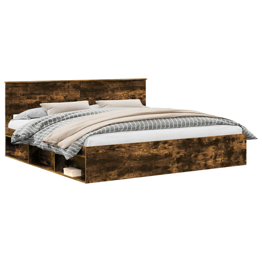 Bed Frame Smoked Oak 200 x 200 cm Solid Pine Wood Bed Frame Smoked Oak 200 x 200 cm Solid Pine Wood