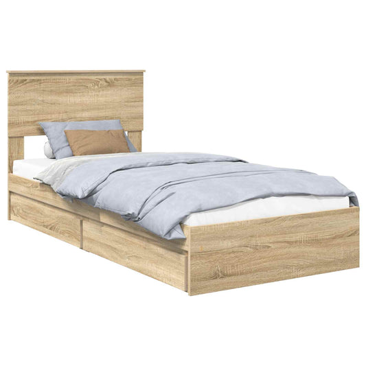 Storage Bed with Drawer Sonoma Oak 90 x 190 cm Engineered Wood Storage Bed with Drawer Sonoma Oak 90 x 190 cm Engineered Wood