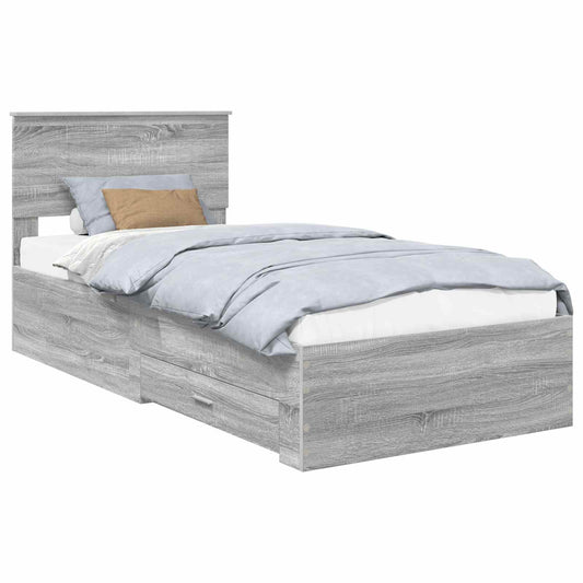 Bed Frame with Drawer Grey Sonoma 90 x 200 cm Engineered Wood Bed Frame with Drawer Grey Sonoma 90 x 200 cm Engineered Wood