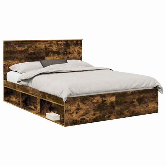 Bed Frame Smoked Oak 150 x 200 cm Solid Pine Wood Bed Frame Smoked Oak 150 x 200 cm Solid Pine Wood