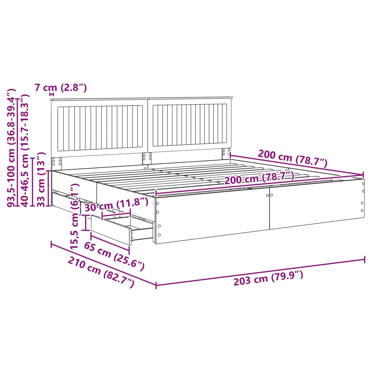Bed Frame with Drawer Concrete Grey 200 x 200 cm Engineer Wood