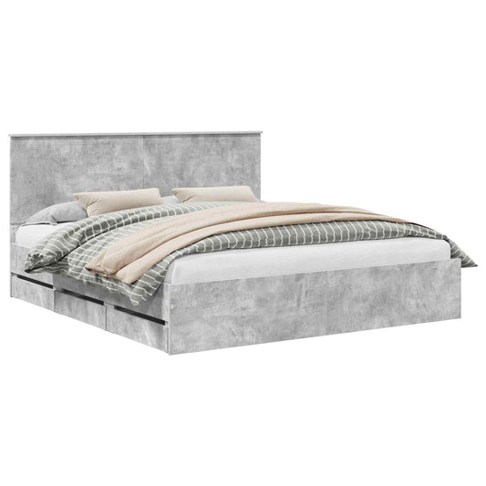 Bed Frame with Drawer Concrete Grey 180 x 200 cm Engineer Wood Bed Frame with Drawer Concrete Grey 180 x 200 cm Engineer Wood