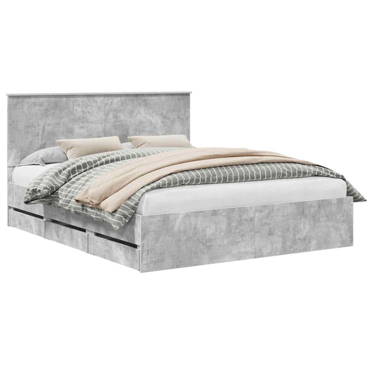 Bed Frame with Drawer Concrete Grey 160 x 200 cm Engineer Wood Bed Frame with Drawer Concrete Grey 160 x 200 cm Engineer Wood