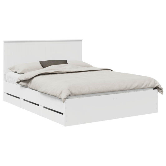 Bed Frame with Drawer White 150 x 200 cm Engineer Wood Bed Frame with Drawer White 150 x 200 cm Engineer Wood