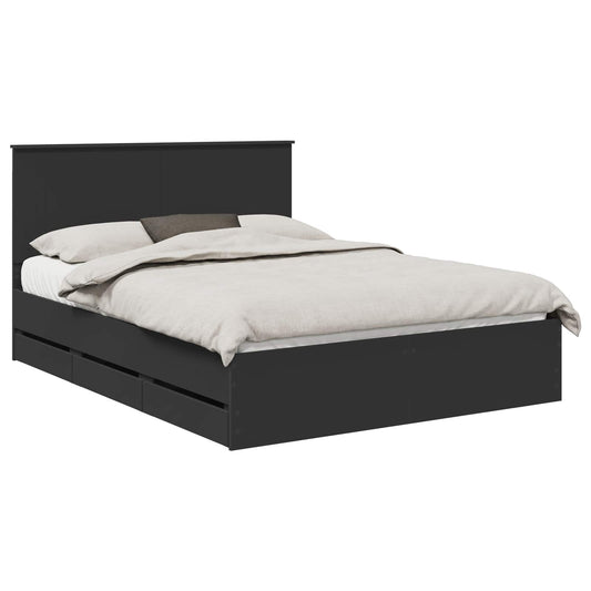 Bed Frame with Drawer Black 150 x 200 cm Engineer Wood Bed Frame with Drawer Black 150 x 200 cm Engineer Wood