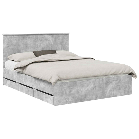 Bed Frame with Drawer Concrete Grey 150 x 200 cm Engineer Wood Bed Frame with Drawer Concrete Grey 150 x 200 cm Engineer Wood