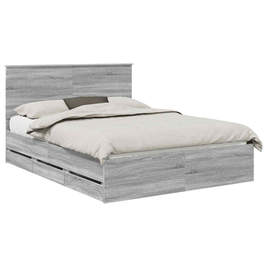 Bed Frame with Drawer Grey Sonoma 150 x 200 cm Engineer Wood Bed Frame with Drawer Grey Sonoma 150 x 200 cm Engineer Wood