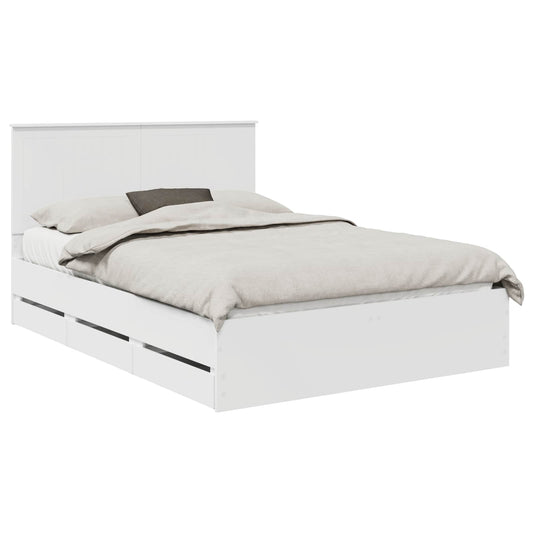 Bed Frame with Drawer White 140 x 200 cm Engineer Wood Bed Frame with Drawer White 140 x 200 cm Engineer Wood