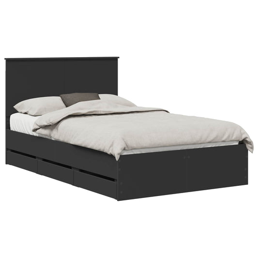 Bed Frame with Drawer Black 120 x 190 cm Engineer Wood Bed Frame with Drawer Black 120 x 190 cm Engineer Wood