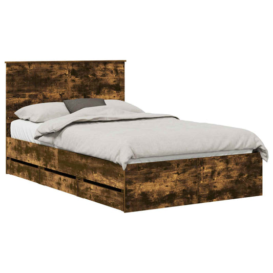 Bed Frame with Drawer Smoked Oak 120 x 200 cm Engineer Wood Bed Frame with Drawer Smoked Oak 120 x 200 cm Engineer Wood