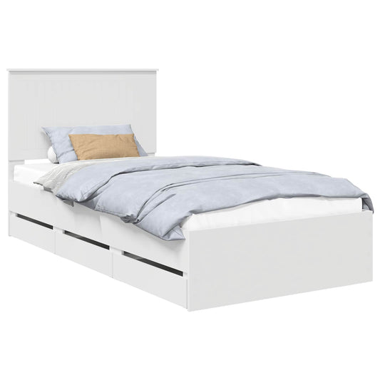 Bed Frame with Drawer White 100 x 200 cm Engineer Wood Bed Frame with Drawer White 100 x 200 cm Engineer Wood