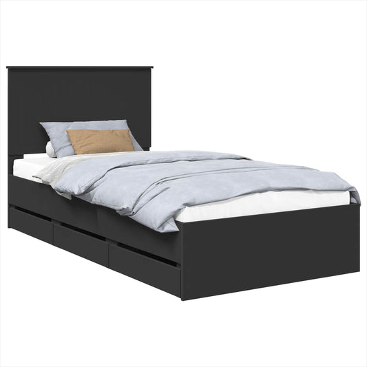 Bed Frame with Drawer Black 100 x 200 cm Engineer Wood Bed Frame with Drawer Black 100 x 200 cm Engineer Wood