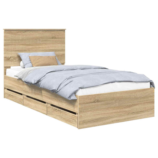 Bed Frame with Drawer Sonoma Oak 100 x 200 cm Engineer Wood Bed Frame with Drawer Sonoma Oak 100 x 200 cm Engineer Wood