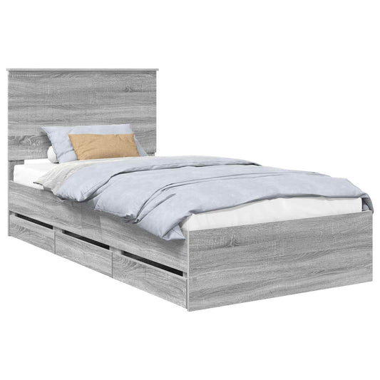 Bed Frame with Drawer Grey Sonoma 100 x 200 cm Engineer Wood Bed Frame with Drawer Grey Sonoma 100 x 200 cm Engineer Wood
