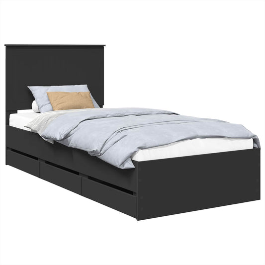Bed Frame with Drawer Black 90 x 190 cm Engineer Wood Bed Frame with Drawer Black 90 x 190 cm Engineer Wood