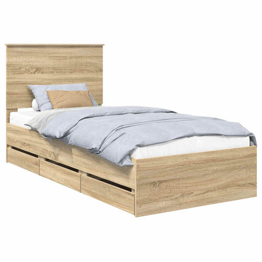 Bed Frame with Drawer Sonoma Oak 90 x 200 cm Engineer Wood Bed Frame with Drawer Sonoma Oak 90 x 200 cm Engineer Wood