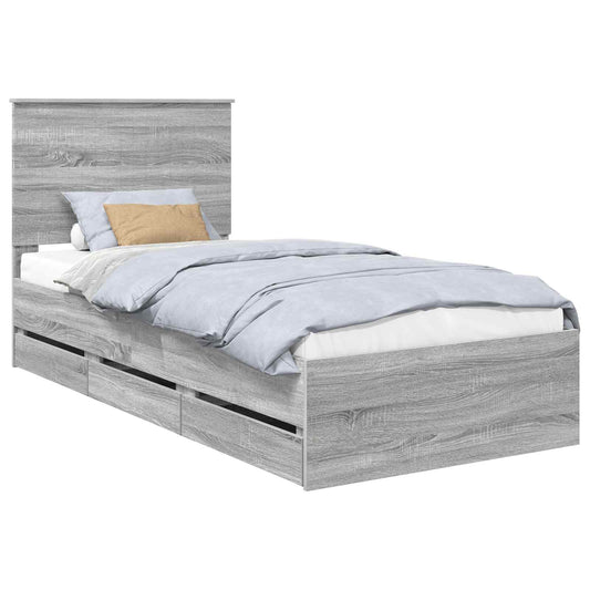 Bed Frame with Drawer Grey Sonoma 90 x 200 cm Engineer Wood Bed Frame with Drawer Grey Sonoma 90 x 200 cm Engineer Wood