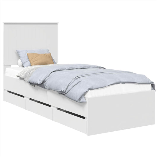 Bed Frame with Drawer White 75 x 190 cm Engineer Wood Bed Frame with Drawer White 75 x 190 cm Engineer Wood