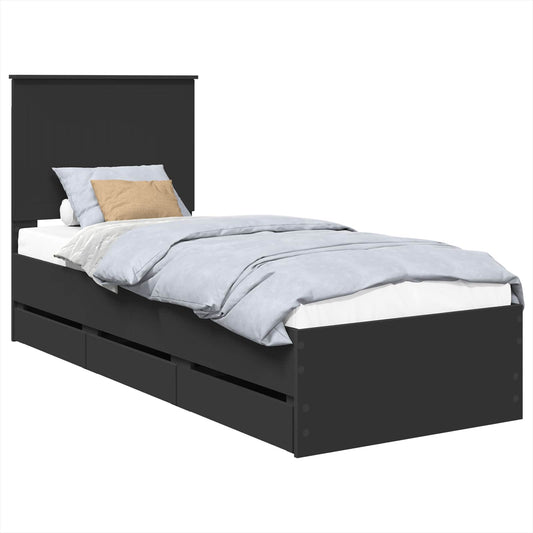 Bed Frame with Drawer Black 75 x 190 cm Engineer Wood Bed Frame with Drawer Black 75 x 190 cm Engineer Wood