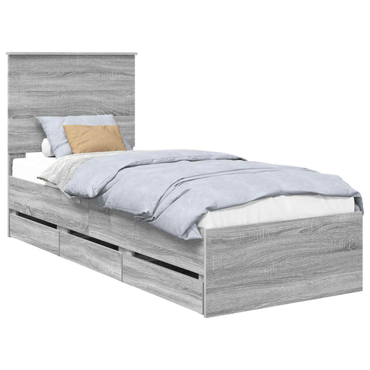 Bed Frame with Drawer Grey Sonoma 75 x 190 cm Engineer Wood Bed Frame with Drawer Grey Sonoma 75 x 190 cm Engineer Wood