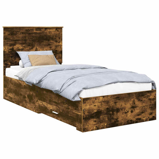 Bed Frame with Headboard Smoked Oak 90 x 200 cm Engineered Wood Bed Frame with Headboard Smoked Oak 90 x 200 cm Engineered Wood