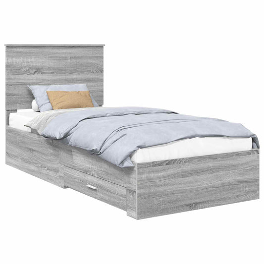 Bed Frame with Drawer Grey Sonoma 90 x 200 cm Engineered Wood Bed Frame with Drawer Grey Sonoma 90 x 200 cm Engineered Wood
