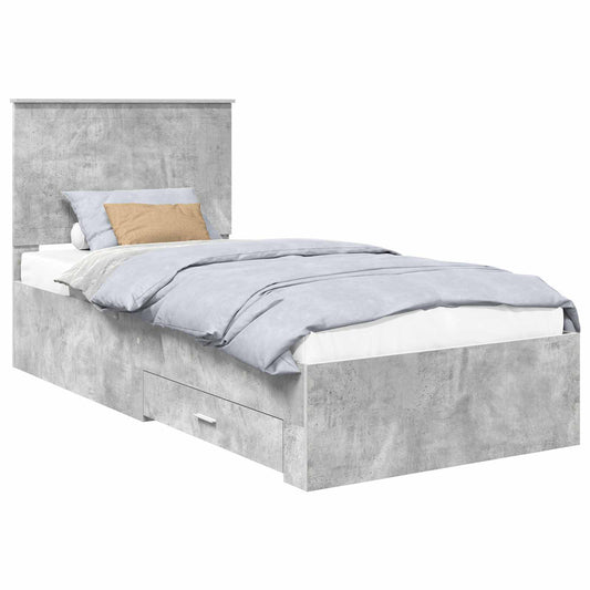 Bed Frame with Drawer Concrete Grey 90 x 190 cm Engineered Wood Bed Frame with Drawer Concrete Grey 90 x 190 cm Engineered Wood