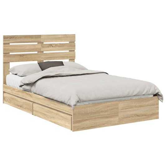 Storage Bed with Drawer Sonoma Oak 120 x 200 cm Engineered Wood Storage Bed with Drawer Sonoma Oak 120 x 200 cm Engineered Wood