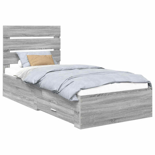 Bed Frame with Drawer Grey Sonoma 90 x 200 cm Engineered Wood Bed Frame with Drawer Grey Sonoma 90 x 200 cm Engineered Wood