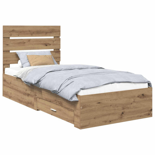 Bed Frame with Drawer Artisan Oak 90 x 200 cm Engineered Wood Bed Frame with Drawer Artisan Oak 90 x 200 cm Engineered Wood