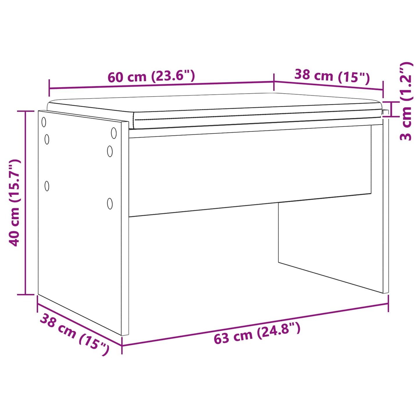 Hall Bench with Cushion White 63 x 38 x 40 cm