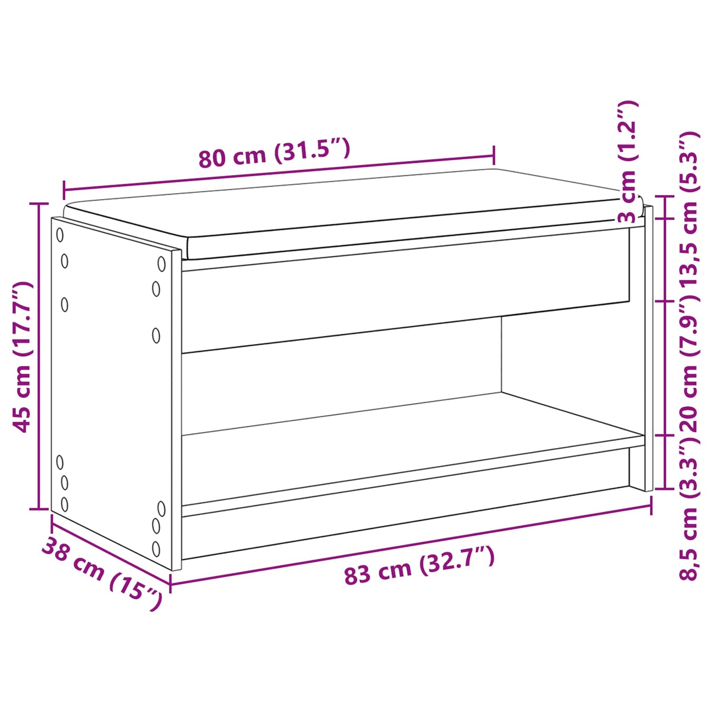 Hall Bench with Cushion with Shelf Sonoma Oak 83 x 38 x 45 cm