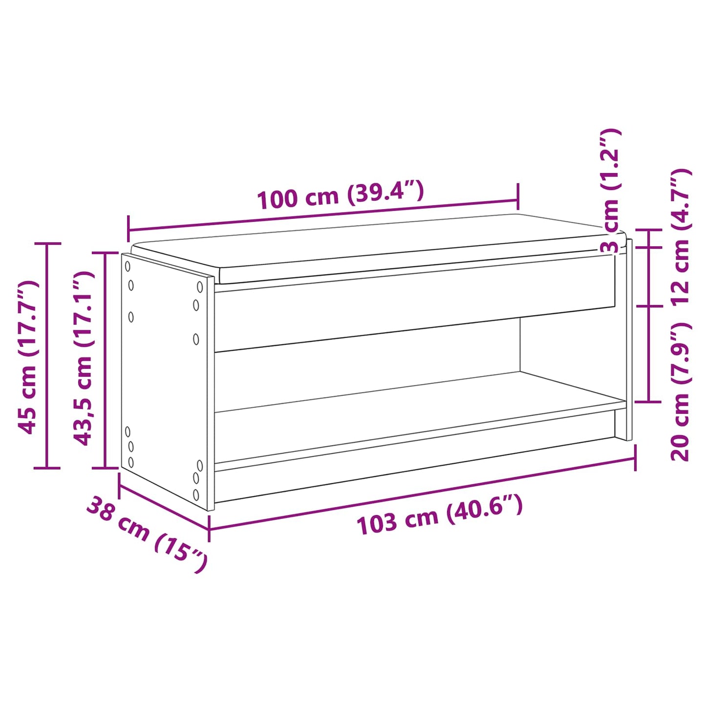 Hall Bench Smoked Oak 103 x 38 x 45 cm