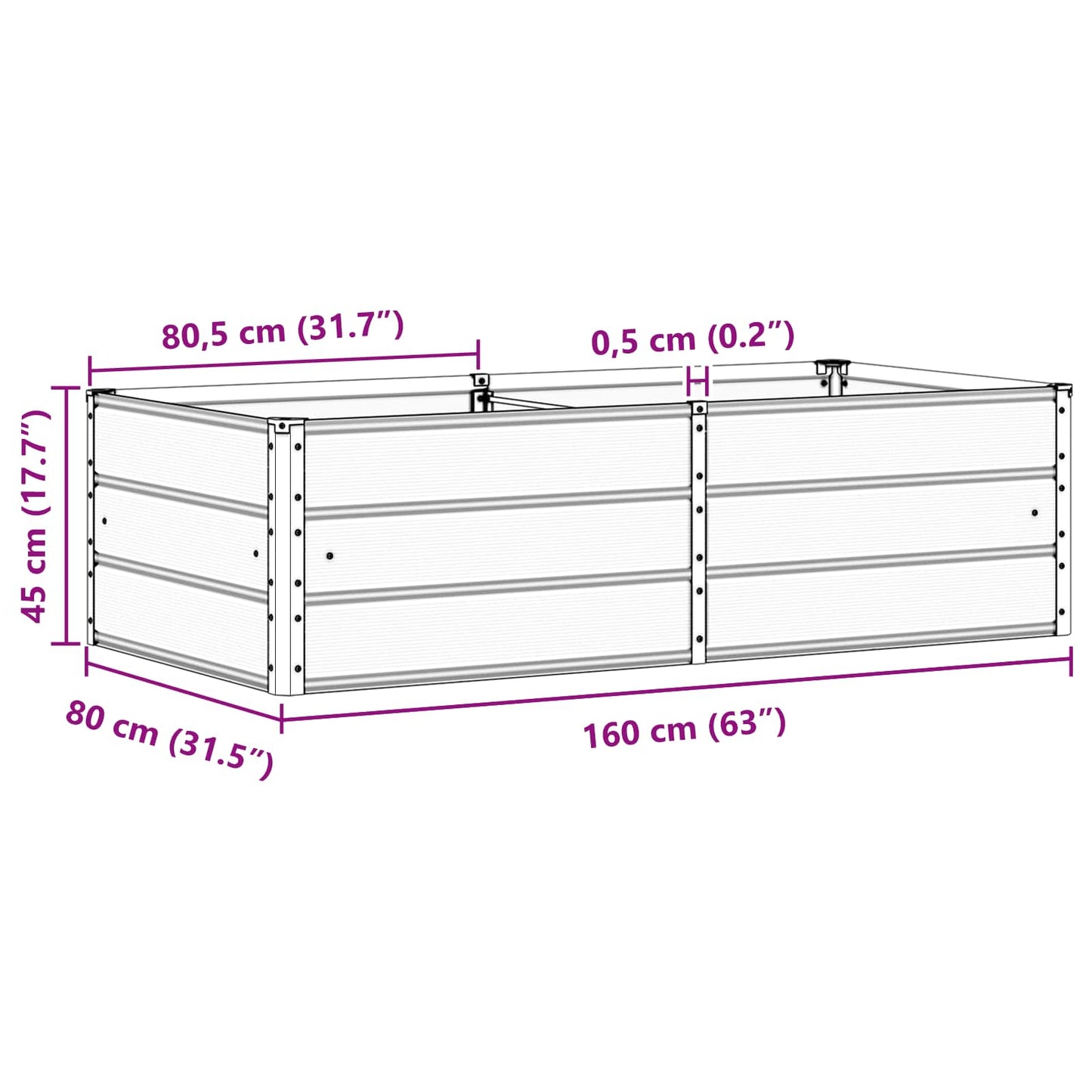 Planter Ivory 160 x 80 x 45 cm Steel