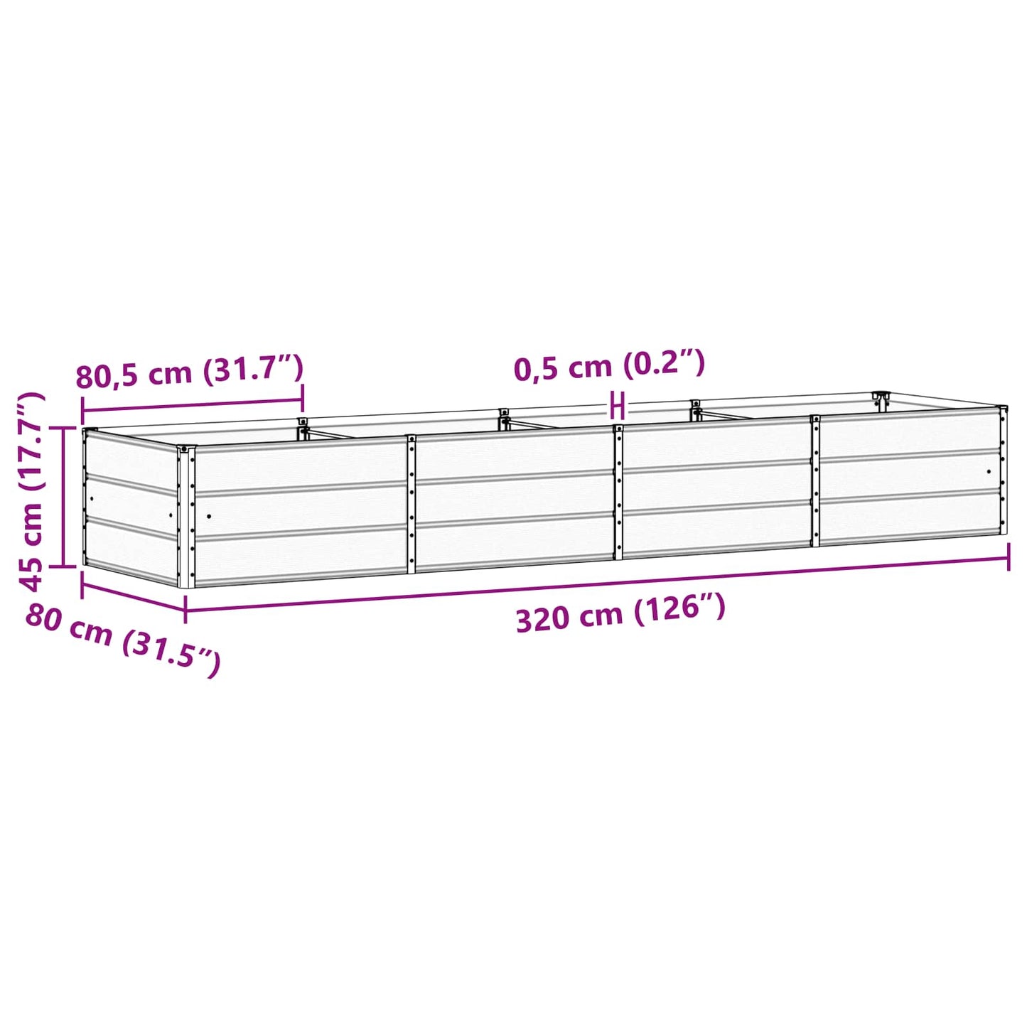 Planter Ivory 320 x 80 x 45 cm Steel